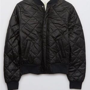 Aerie Black Quilted Bomber Jacket